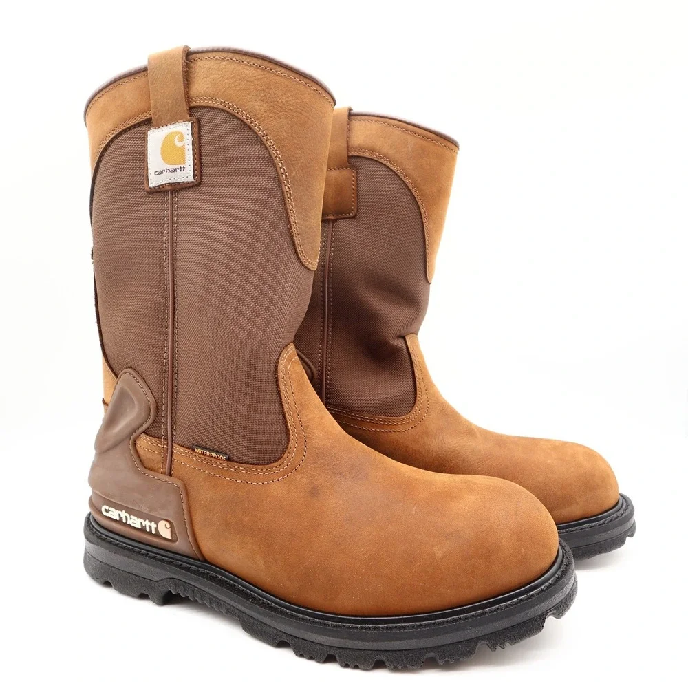 Carhartt Work Boots Mens 10.5 M Brown Leather Waterproof Wellington CMP1100 NIB